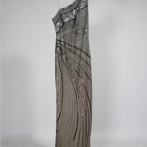Adrianna Papell One Shoulder Sequin Dress in Silver and Black - Picture 1 of 9